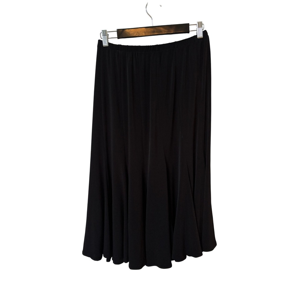 Y2K Carini Black Flared Midi Skirt Elastic Waist Stretch Made in Canada Womens M